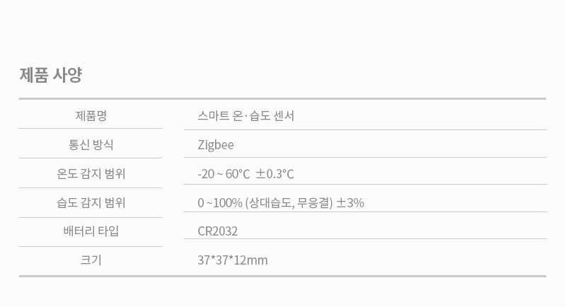 집안을 항상 쾌적하게 유지할 수 있게 도와주는 헤이홈 스마트 온습도 센서 제품 사양 안내입니다.