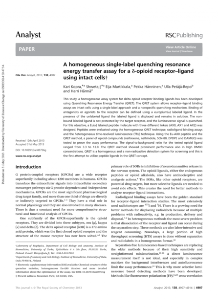 A homogeneous single-label quenching resonance energy transfer assay ...
