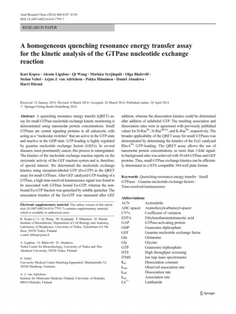 A homogeneous quenching resonance energy transfer assay for the kinetic ...