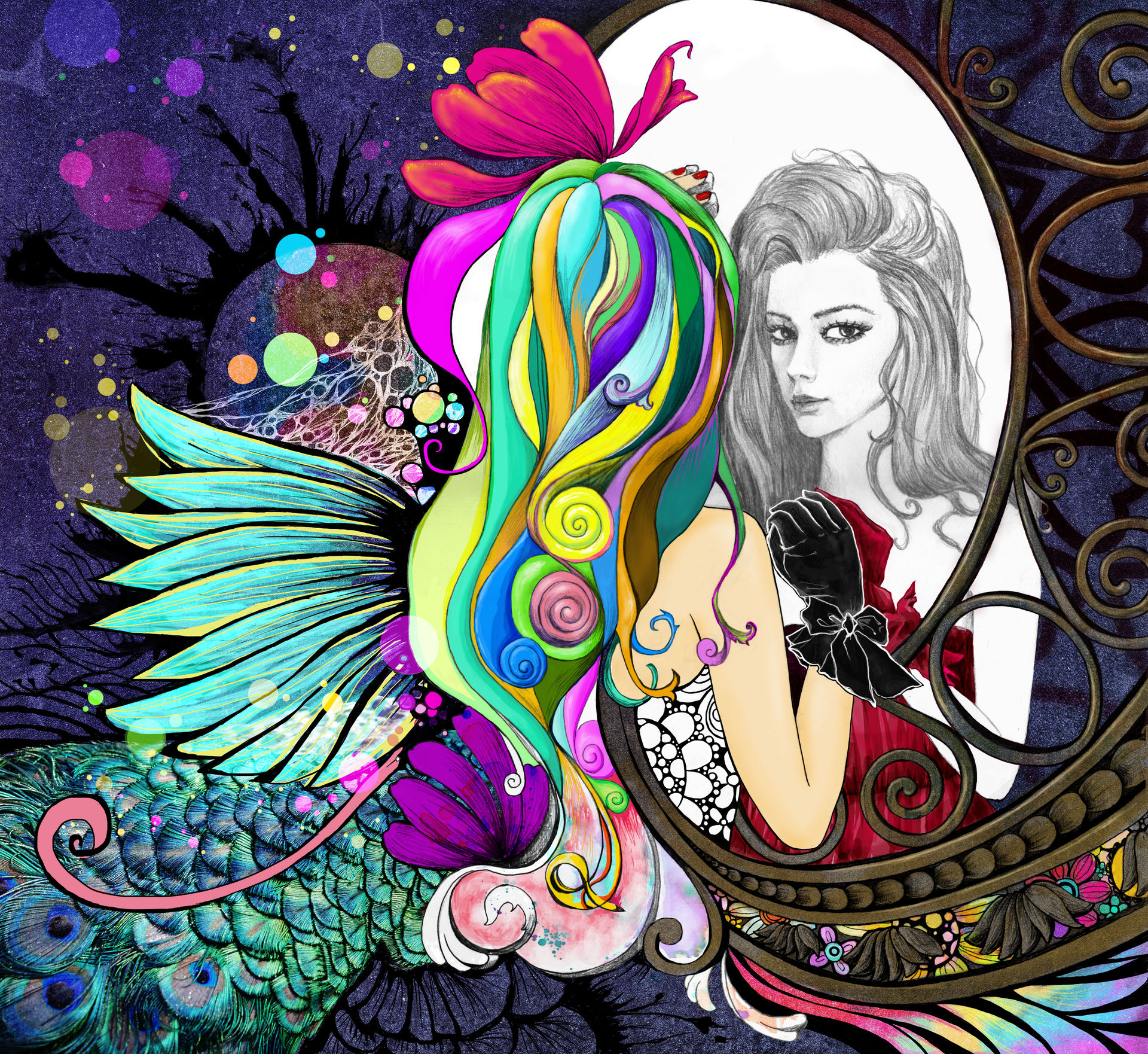 A Girl in the mirror  2011  Digital Painting 44x40.4Cm