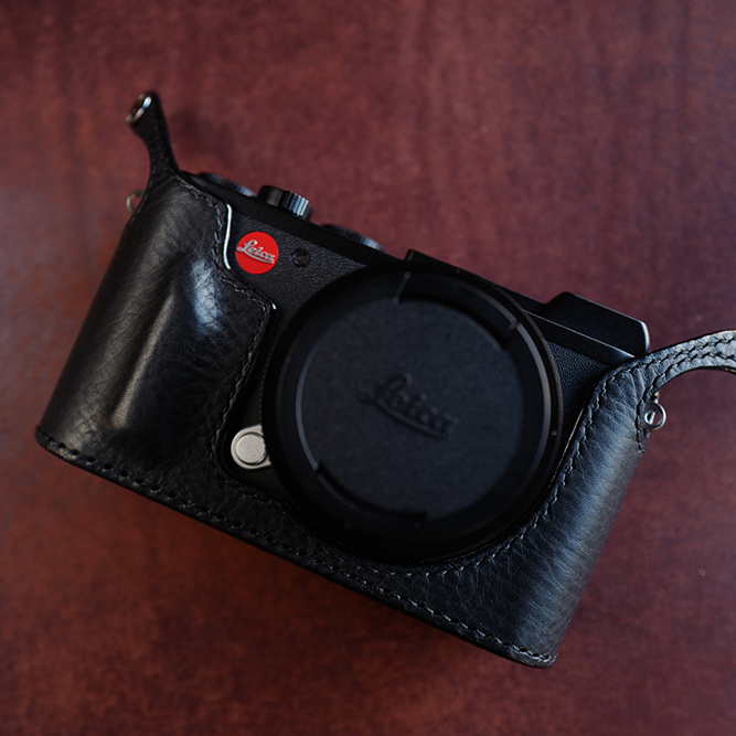 VR Handmade Genuine Leather Half Case for Leica CL Black Red Stitching 