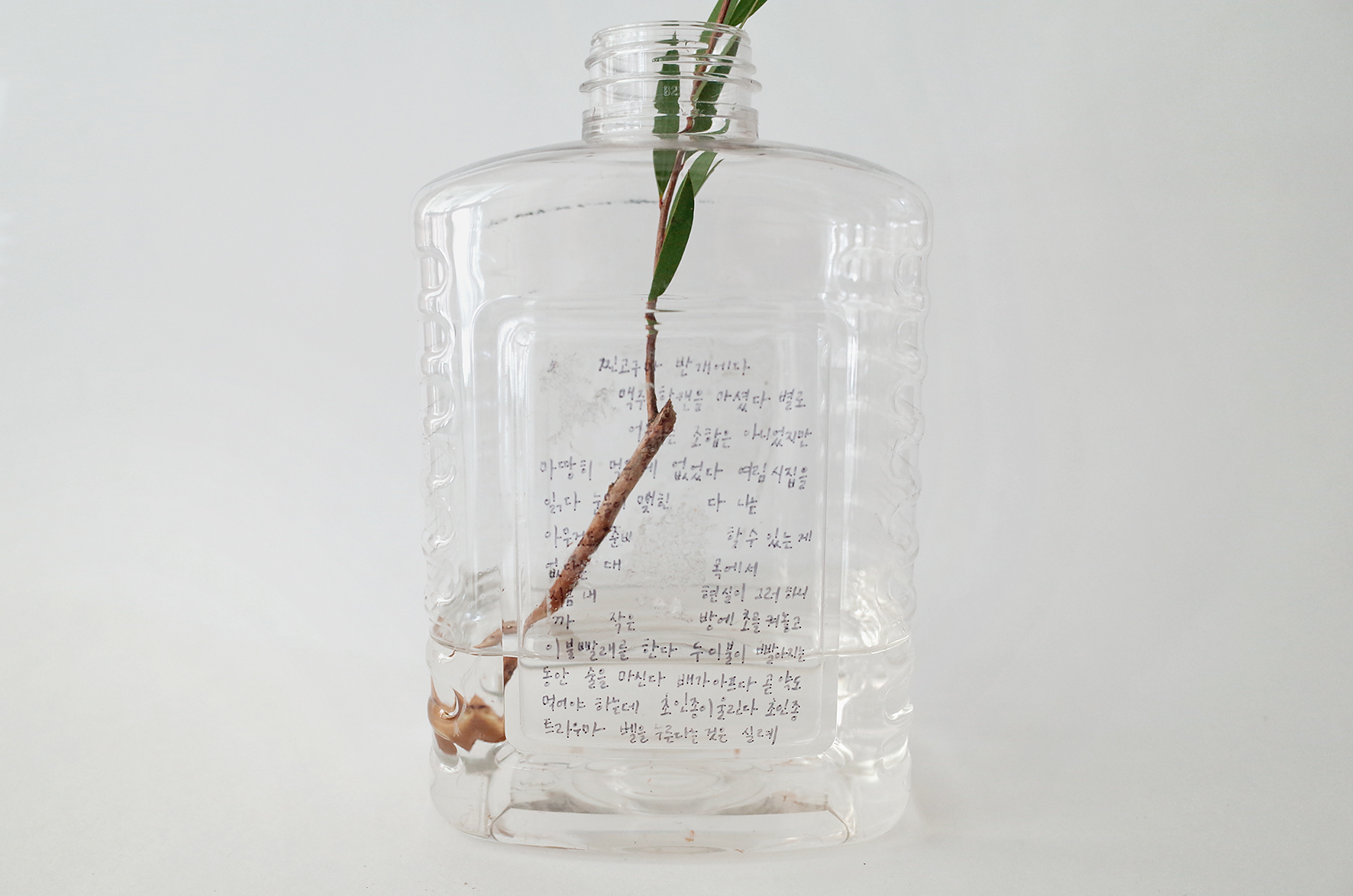 Texts written by hand / Re-used Bottles, Plastics, Variable Sizes