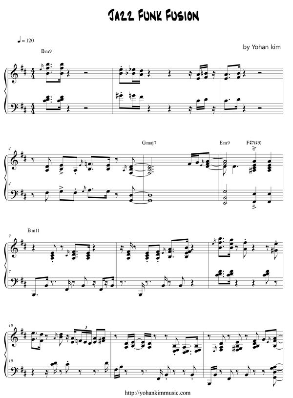 Jazz funk Fusion in B minor(Sheet Music) Yohan Kim Offical