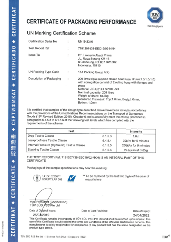 UN Cert 1.0 mm drum