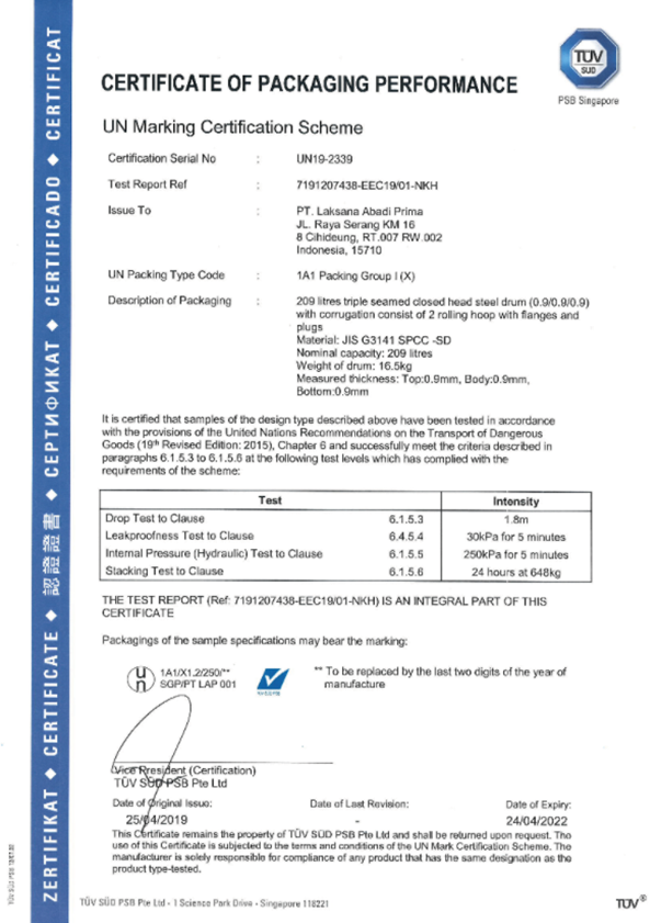 UN Cert 0.9 mm drum