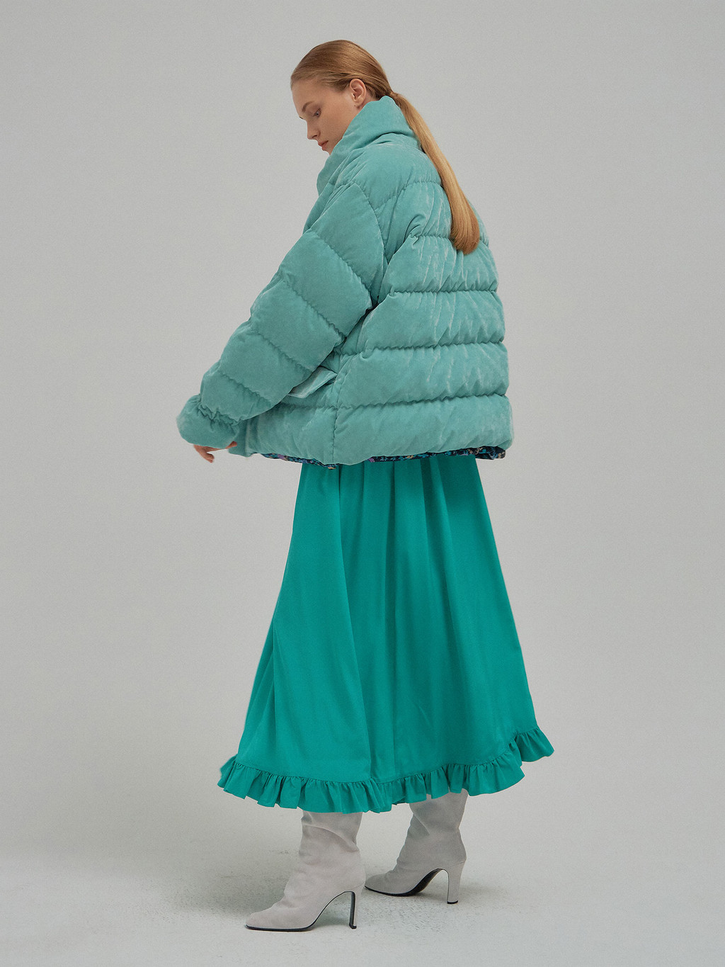 NARISSA Reversible Quilted Jumper Mint with floral printed lining