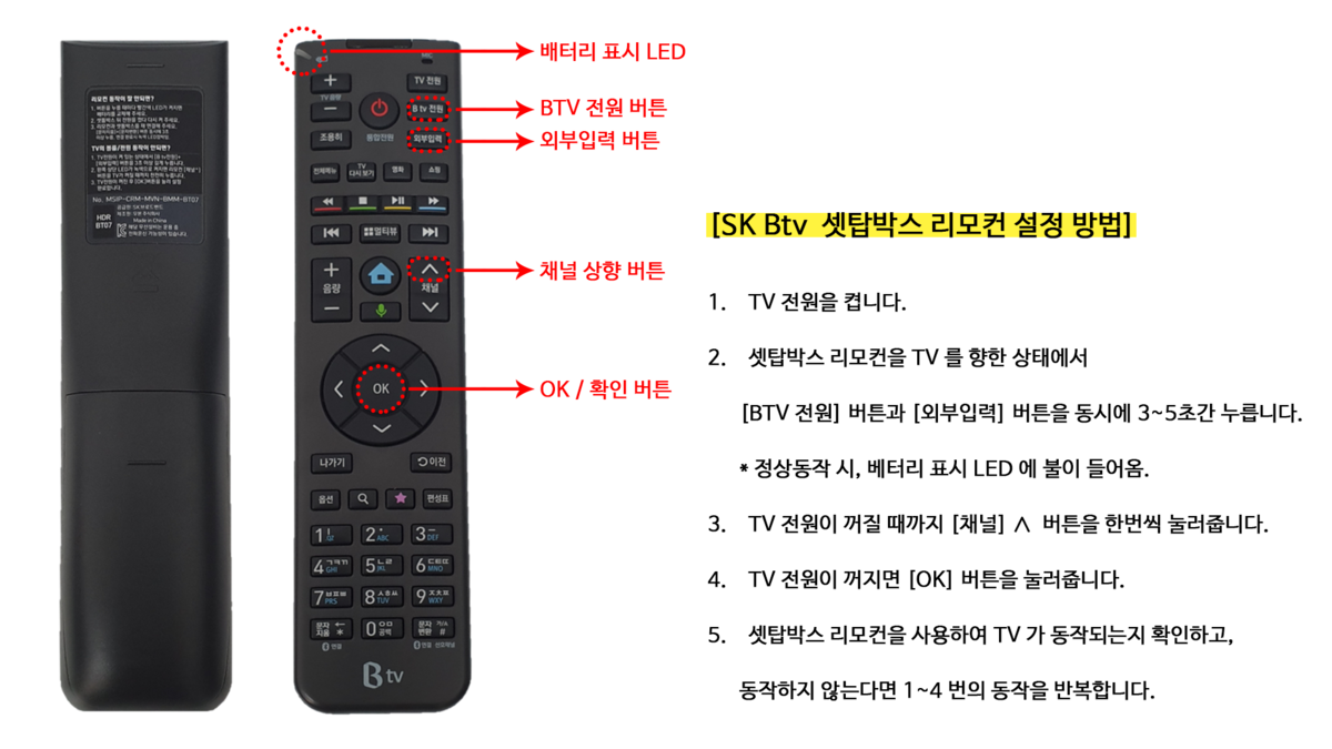 SK BTV (SK 브로드밴드) 통합 리모컨 설정 방법 : 이스트라(ESTLA)