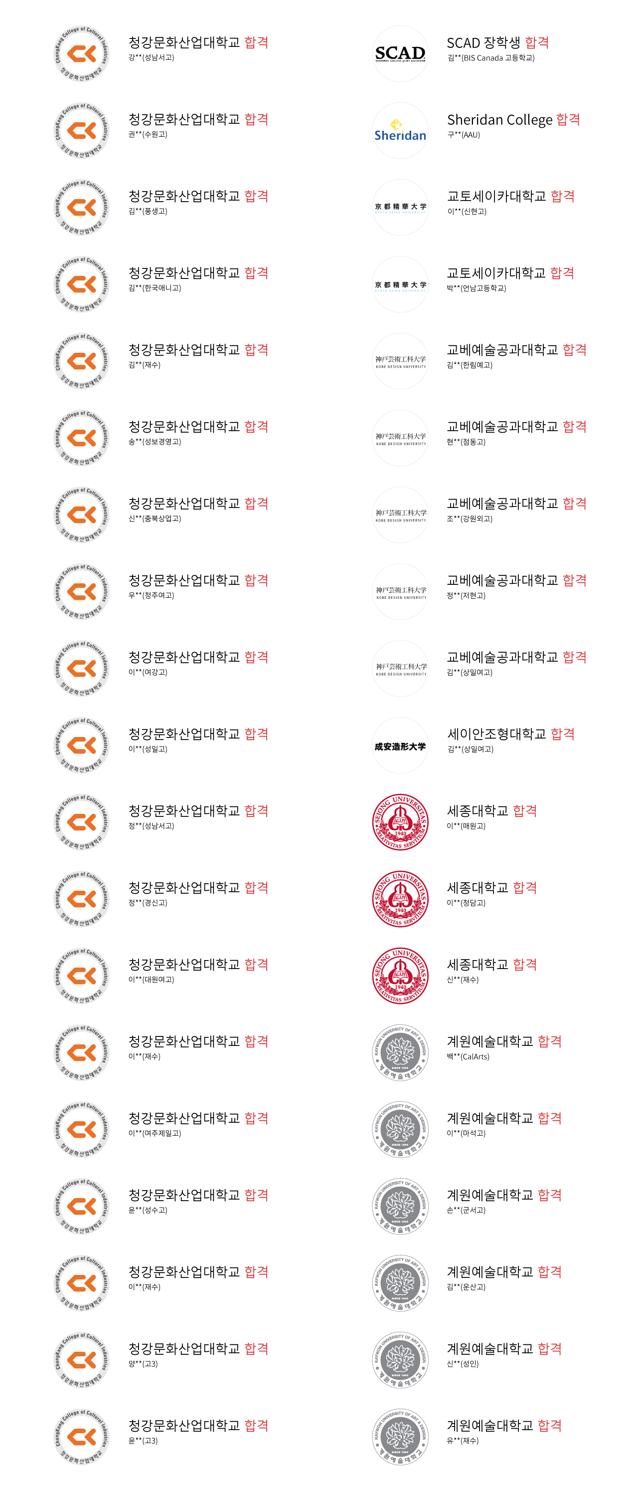 대입합격명단애니벅스만화학원