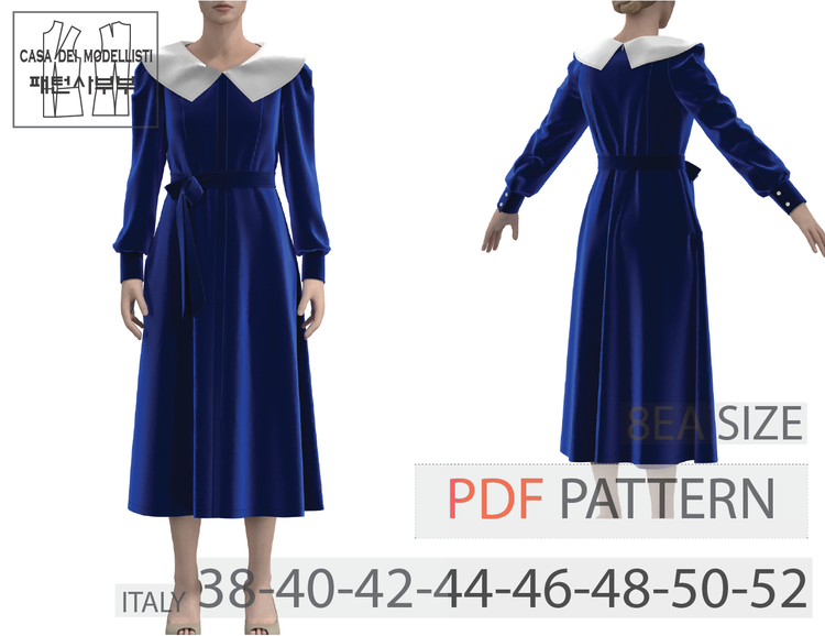 Uni big collar dress PDF pattern 