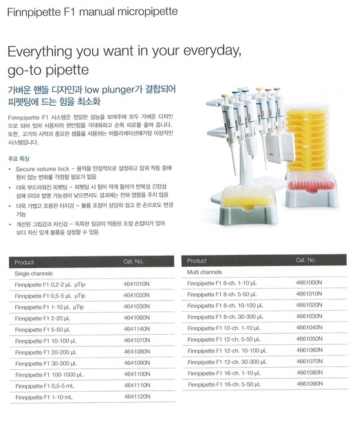 Finnpipette F1 manual micropipette 제품정보