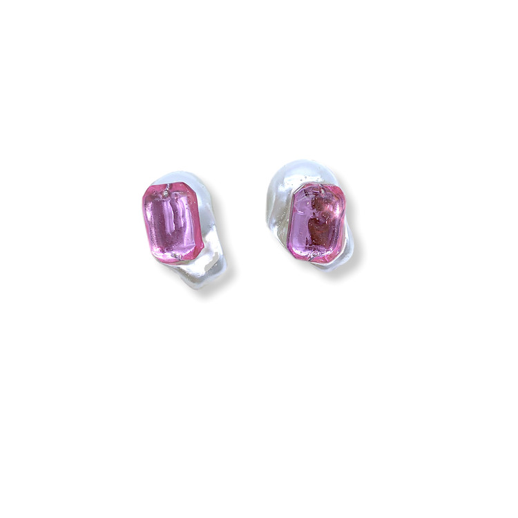 Gem x Pearl earrings_Pink