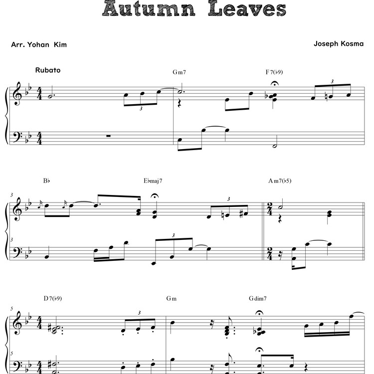 Autumn Leaves Sheet Music Yohan Kim Music   601b873649ade 