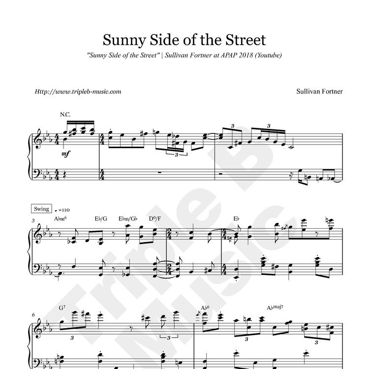Sullivan Fortner Sunny Side Of The Street Full Score Triple B Music Store