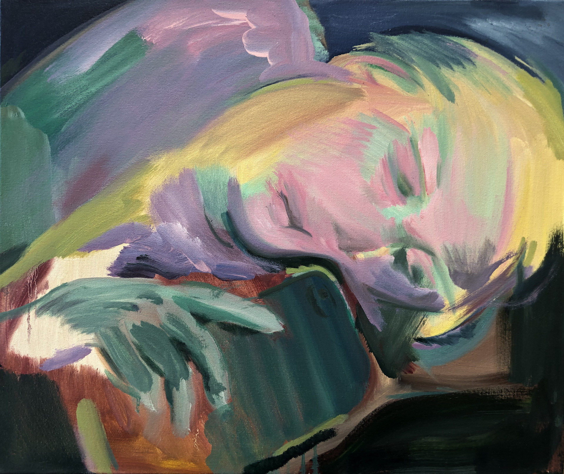 "person with the phone 2" / 19” x 24” / Oil on canvas