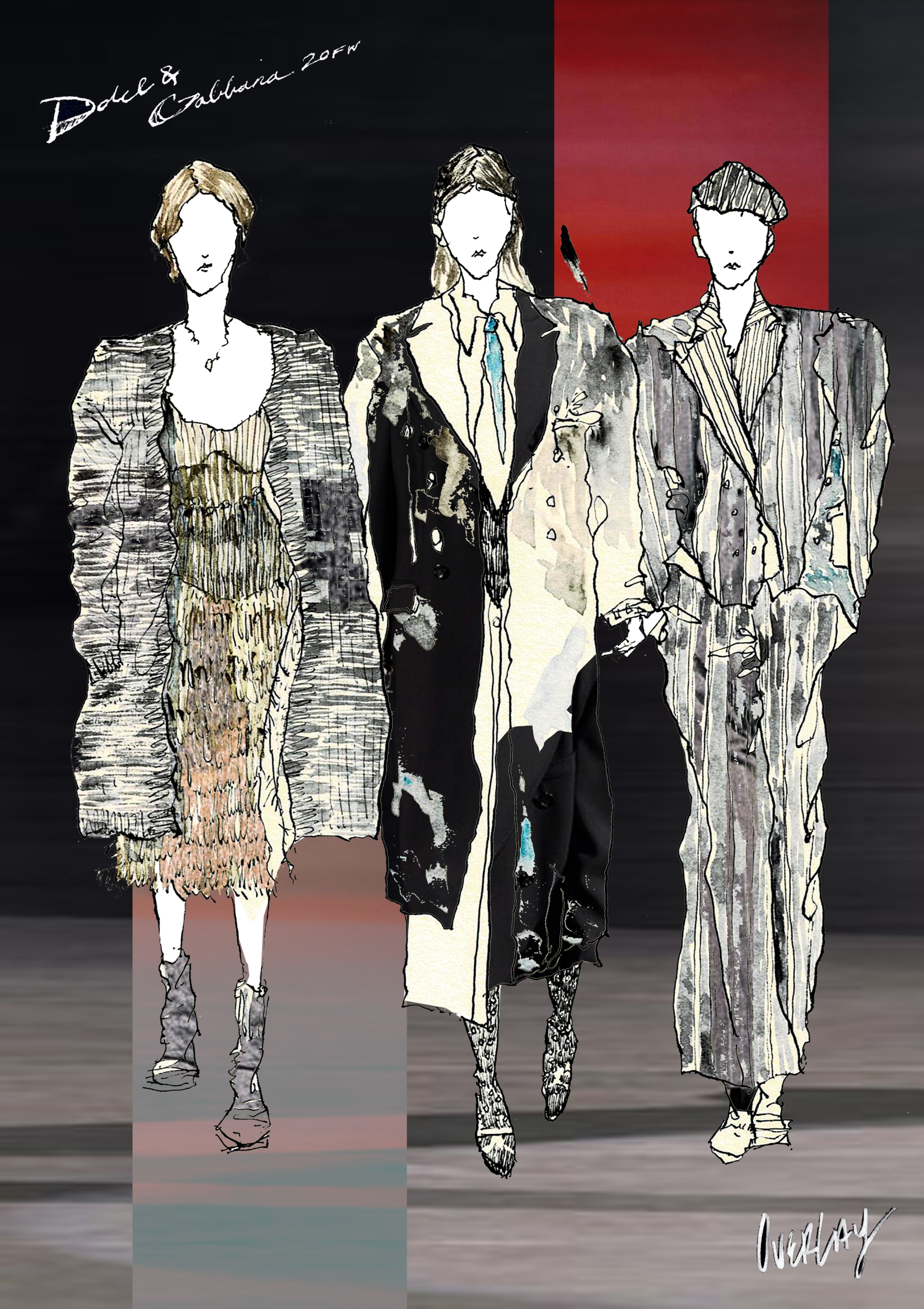 "UNTITLED" / 594mm x 841mm / ink . watercolor. digital collage / 2020 runway collection revisited