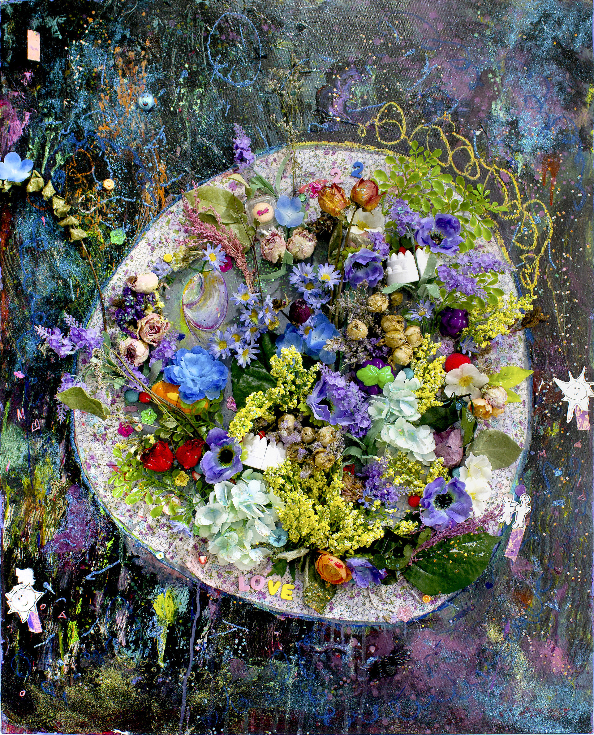 "μ‘°ν Fake Flowers" / 2020 / 72.9x90.9cm / μΊλ²μ€μ μν¬λ¦΄, μ€λΈμ 