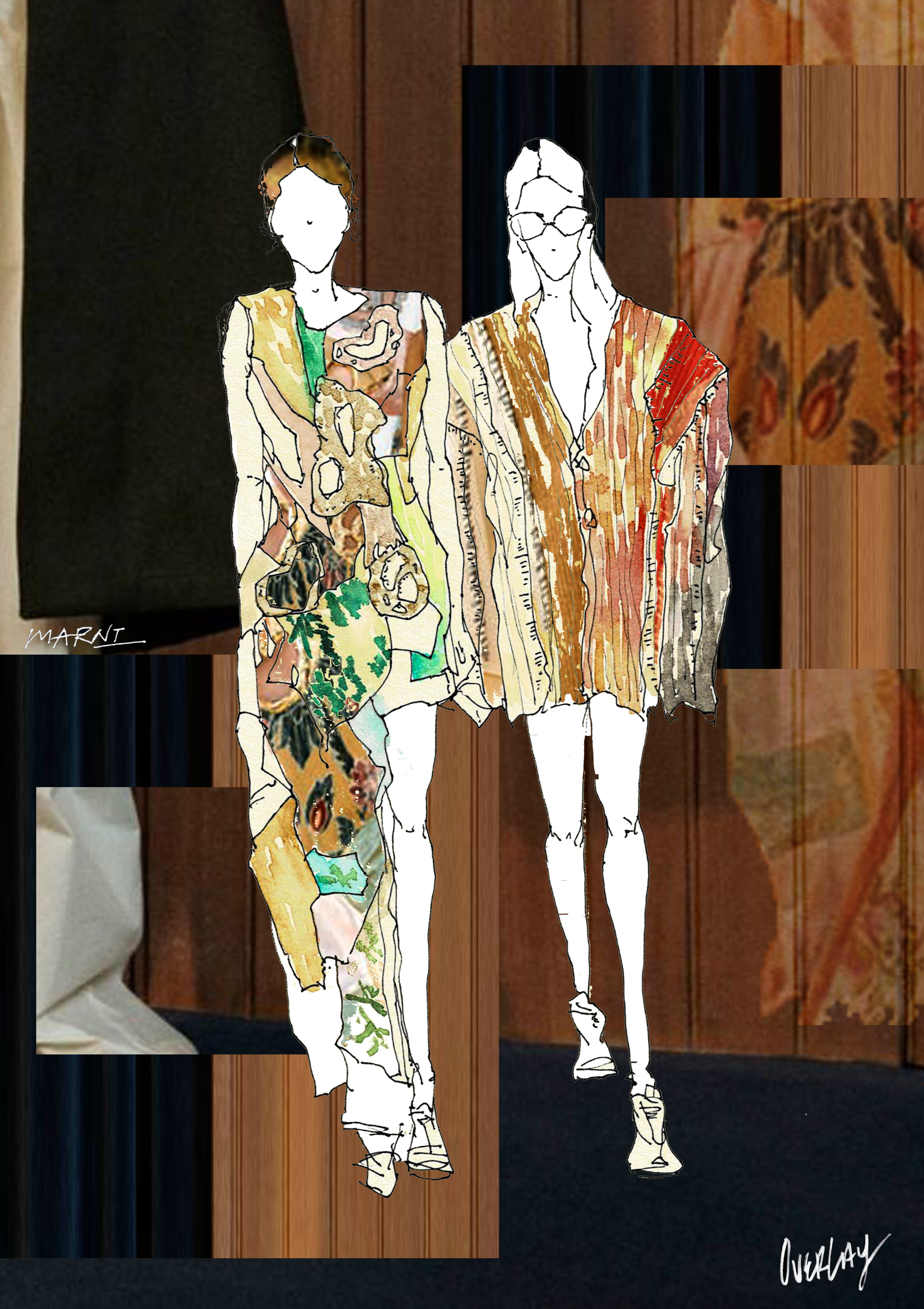 "UNTITLED" / 594mm x 841mm / ink . watercolor. digital collage /2020 runway collection revisited