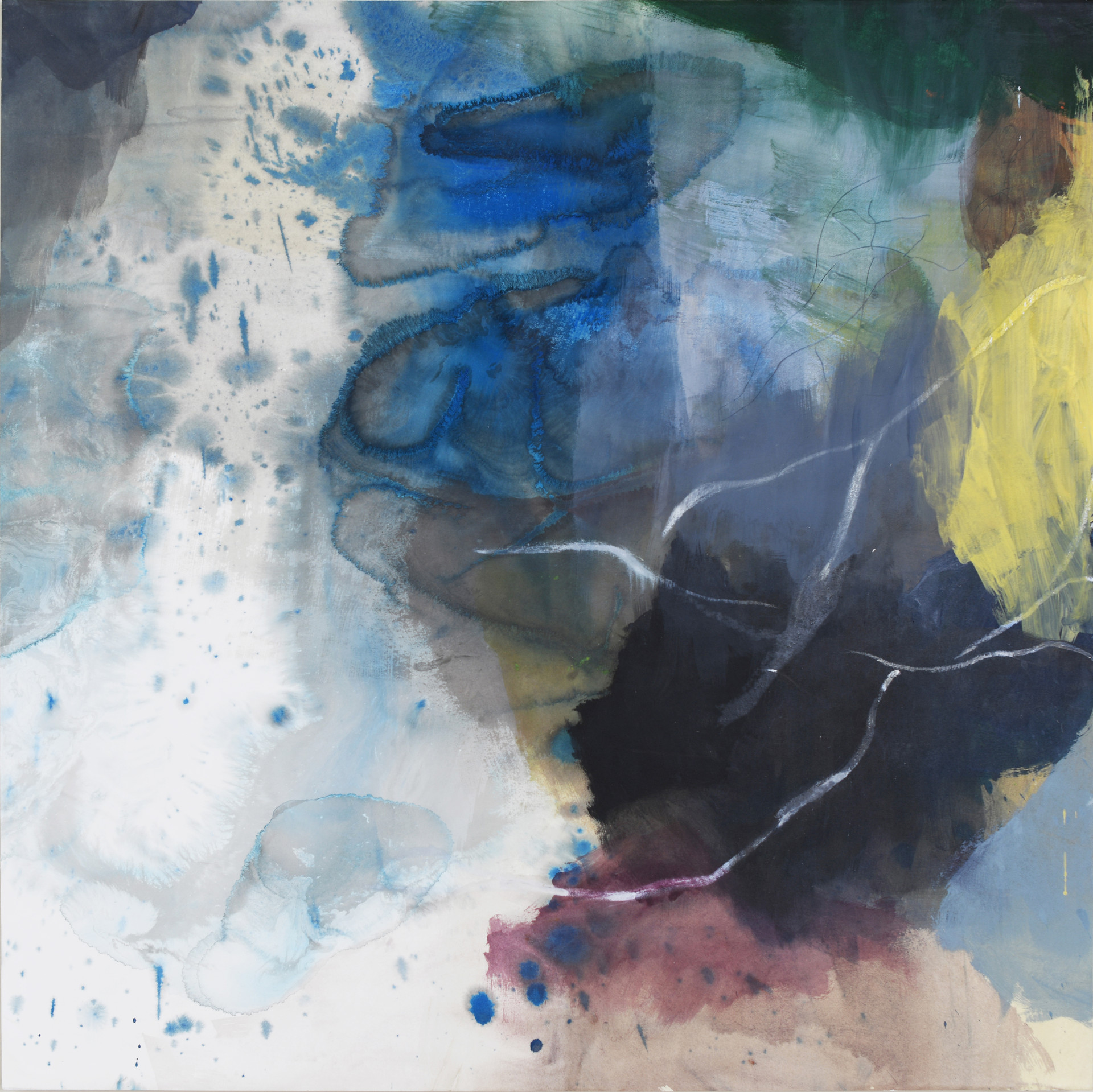 "Dawn and the Moment before" / 32”x32” / Acrylic, Ink on Stretched paper, Painting / 2019