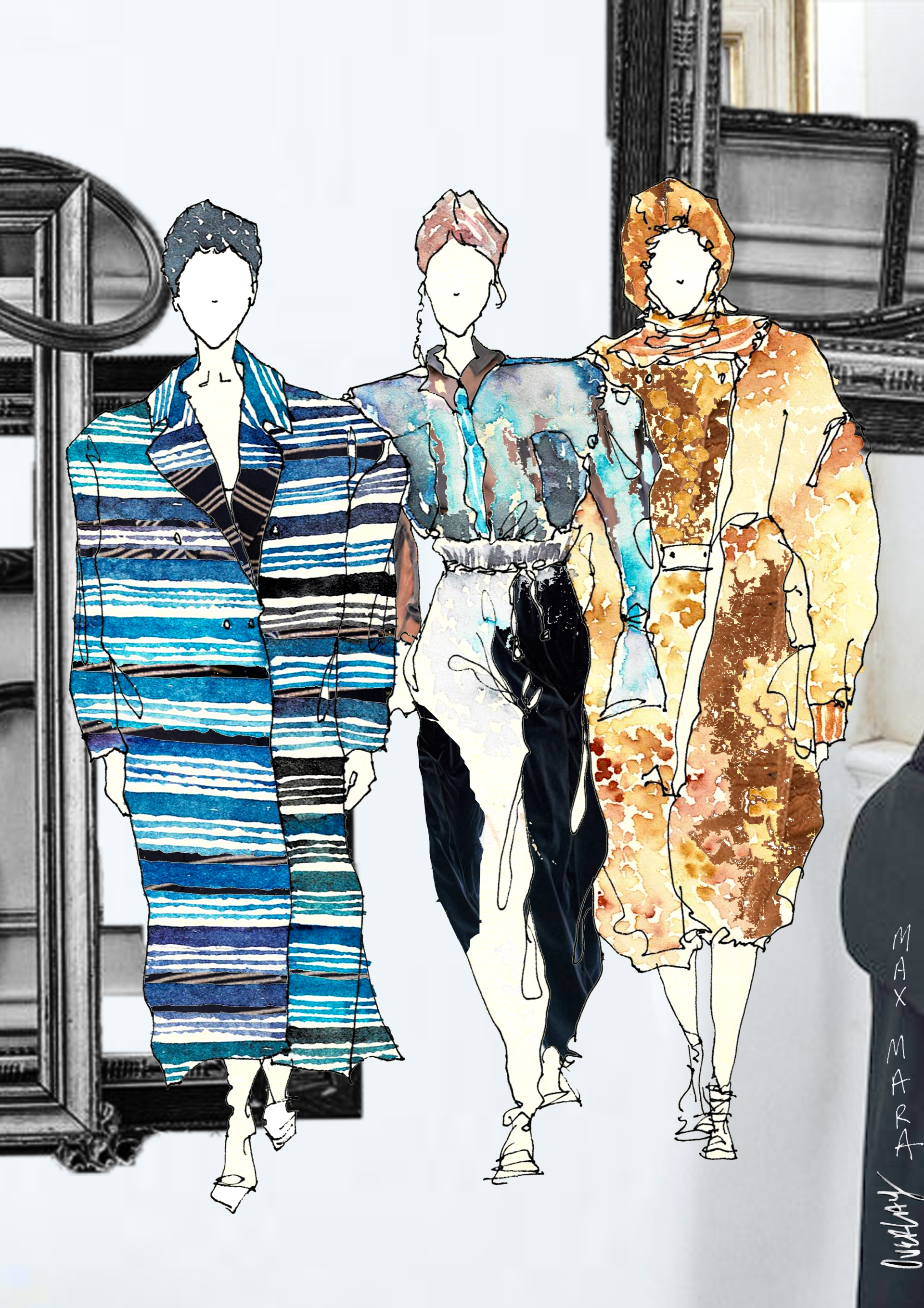 "UNTITLED" / 594mm x 841mm / ink . watercolor. digital collage /2020 runway collection revisited