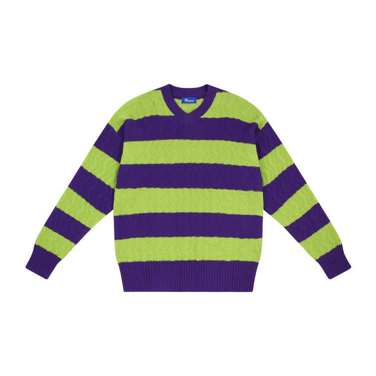 green and navy striped sweater