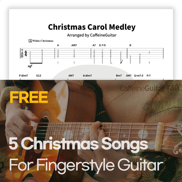 크리스마스 캐롤 메들리, 5 Christmas Songs For Fingerstyle Guitar : 카페인기타 타브 악보, 온라인 기타  강좌