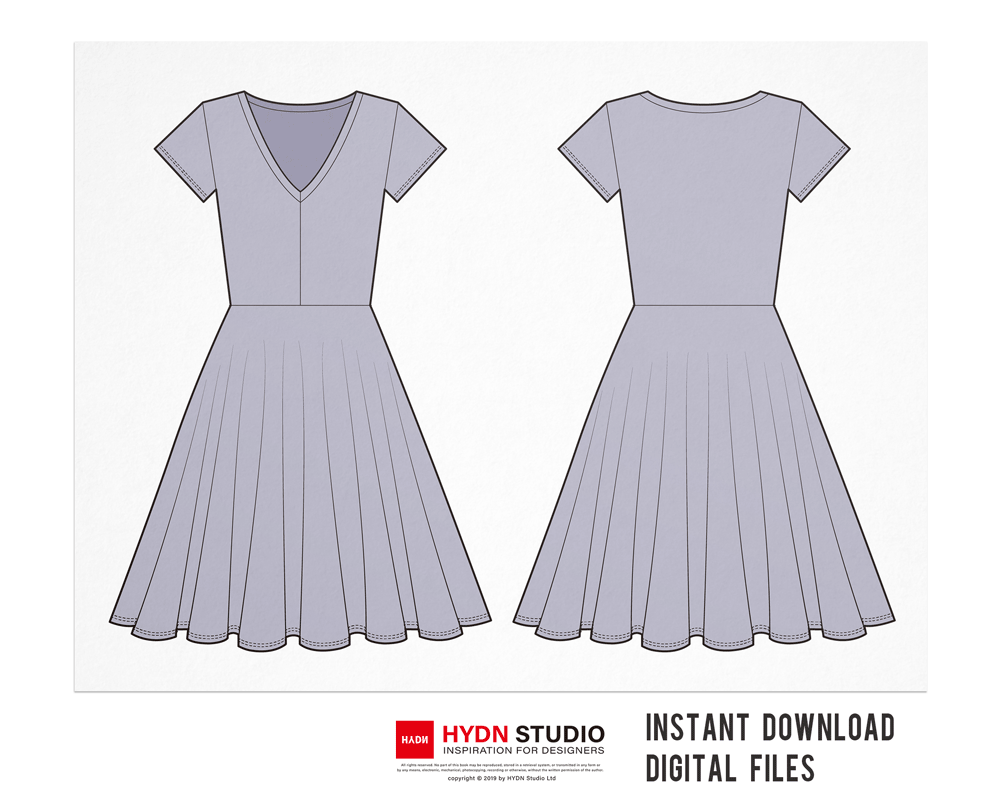 Dress fashion flat sketch template Stock Vector  Adobe Stock