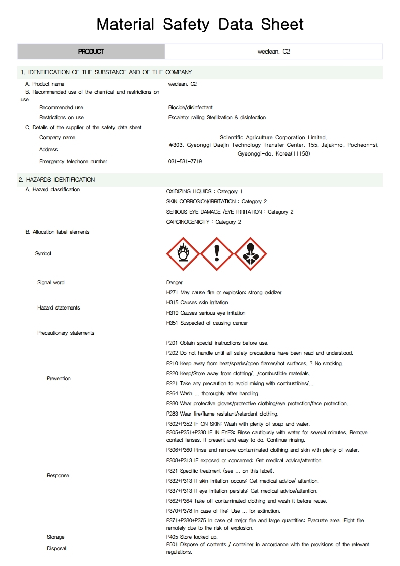 weclean c2 MSDS - disinfectant