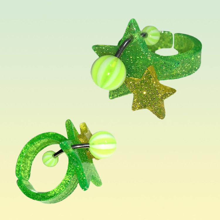 Double punk stars ring_Blue
