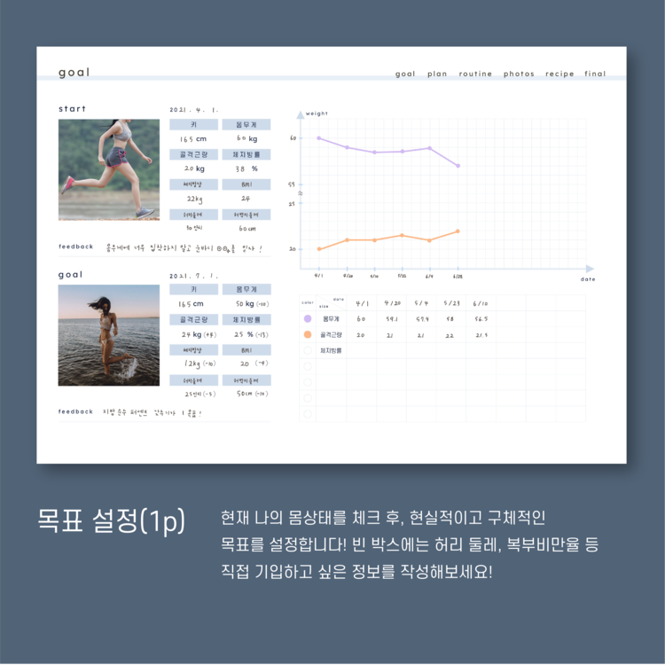 New 다이어트 플래너 만년형 2인용 / 아이패드 굿노트 Diet Planner 운동기록 식단일기 Pdf : 트리비 스튜디오