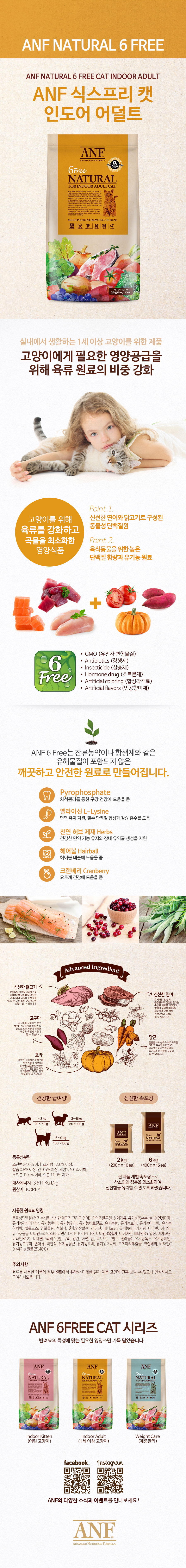 [유통기한 23.3.1]ANF 캣 식스프리 어덜트 6kg 상세 이미지 4