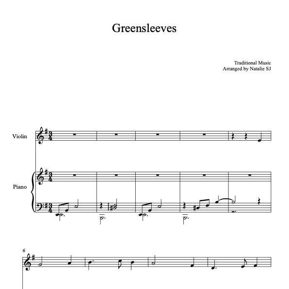 Denso partido Democrático Delicioso PARTITURA PARA DUETO] Greensleeves - Música de cámara para violín y piano :  Musicalibra Spain