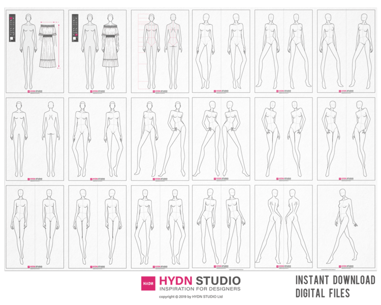 Fashion figure template Pose #2 Instant download : print it, or use it on Procreate, Photoshop, Illustrator...