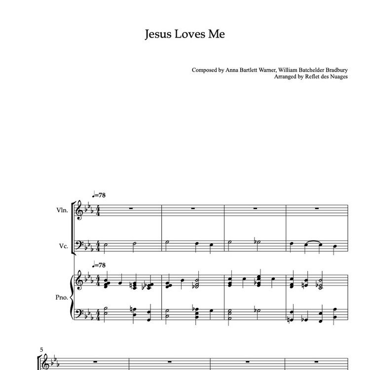 [TRIO SHEET MUSIC] Jesus Loves Me - Violin, Cello And Piano Chamber ...