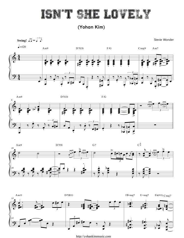 Isn't She Lovely sheet music for piano solo (PDF-interactive)