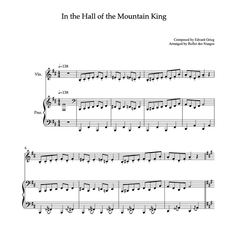 DUET 楽譜] In the Hall of the Mountain King - ヴァイオリン、ピアノ ...