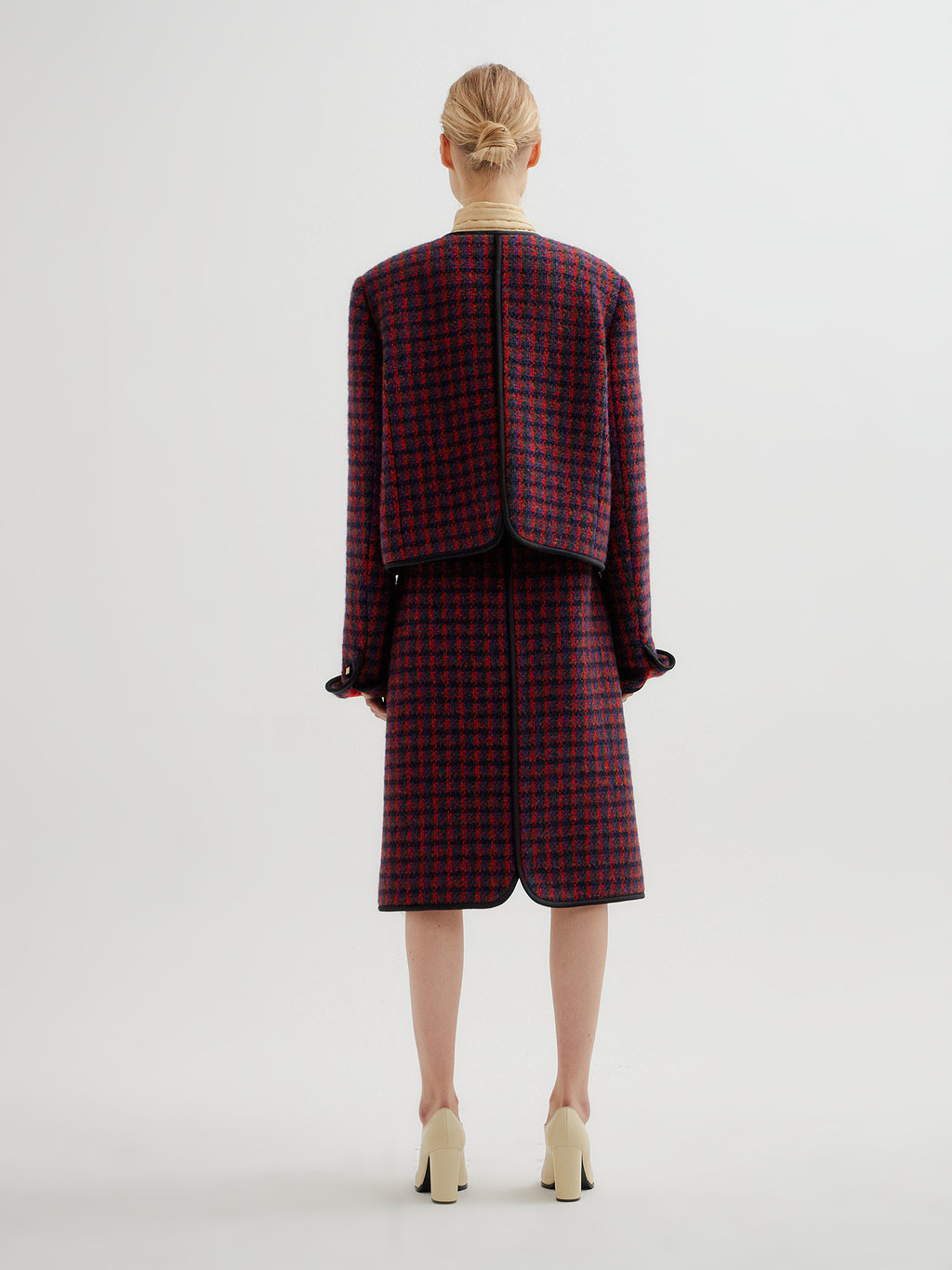 TWICE Check Paneled Short Jacket - Red Multi : EENK SHOP TWICE Check Paneled Short Jacket - Red Multi : EENK SHOP