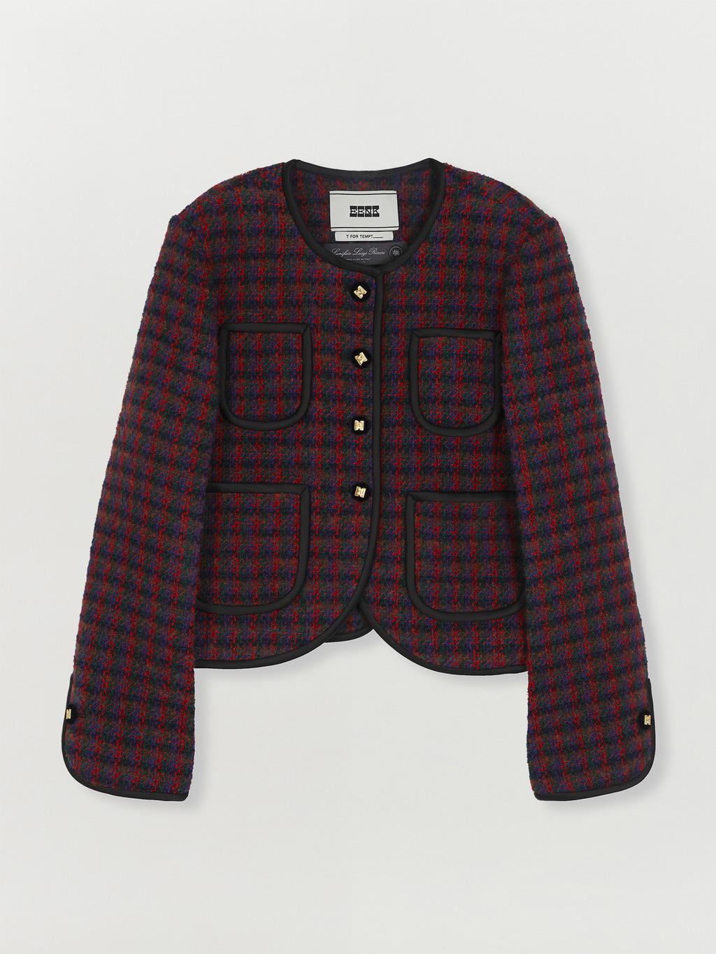 TWICE Check Paneled Short Jacket - Red Multi : EENK SHOP