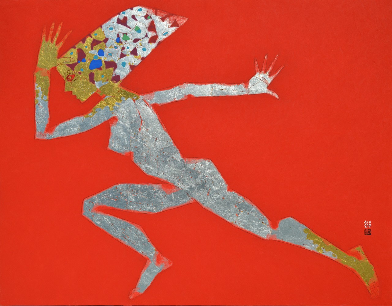달리달리 116.8X91cm 장지에 석채, 금박,은박 2021