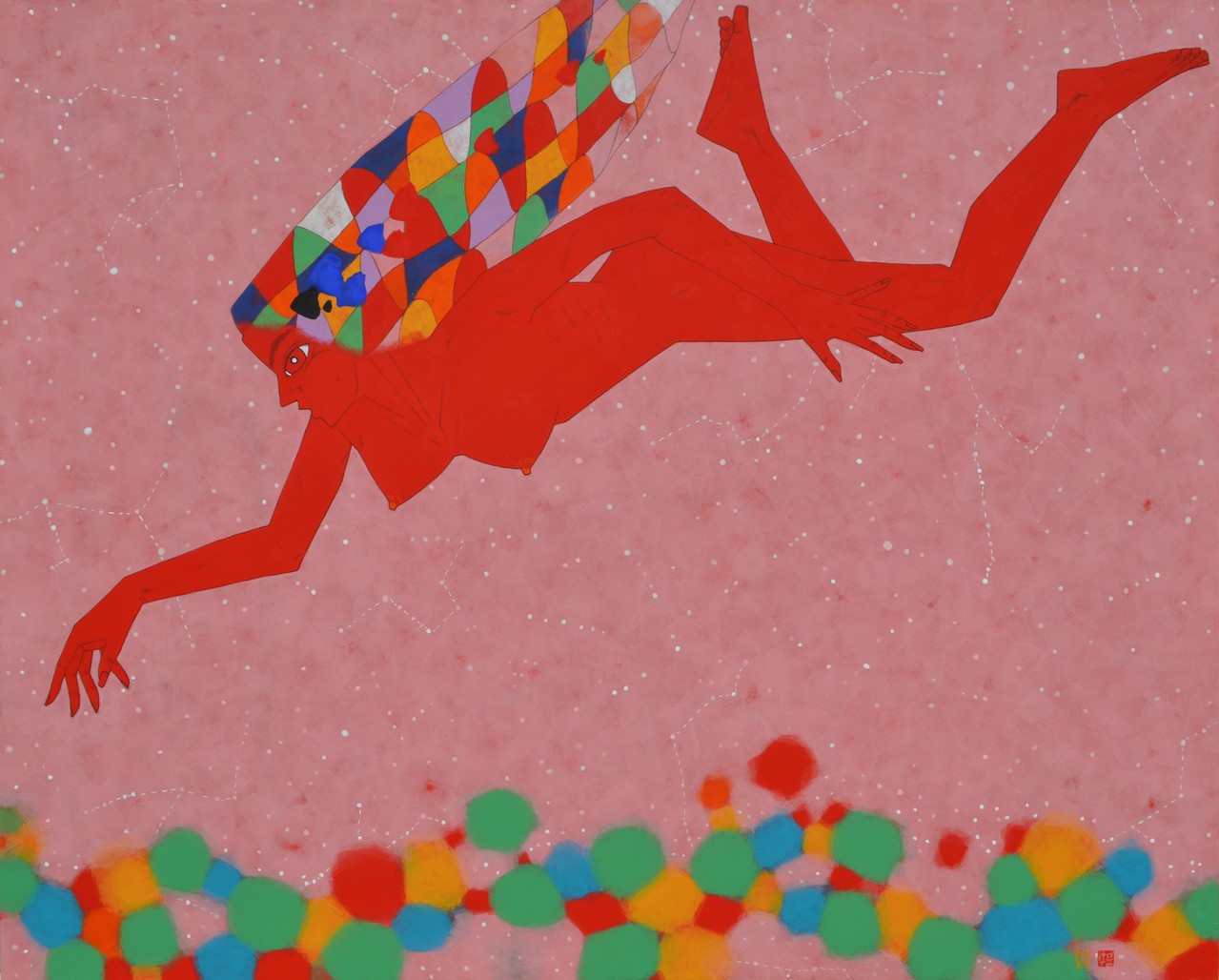 飛天 162.2X130.3cm 장지에 석채 2015