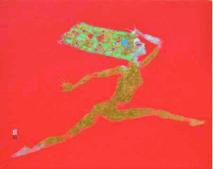 달리달리 162x97cm 장지에 석채, 금박,은박 2021