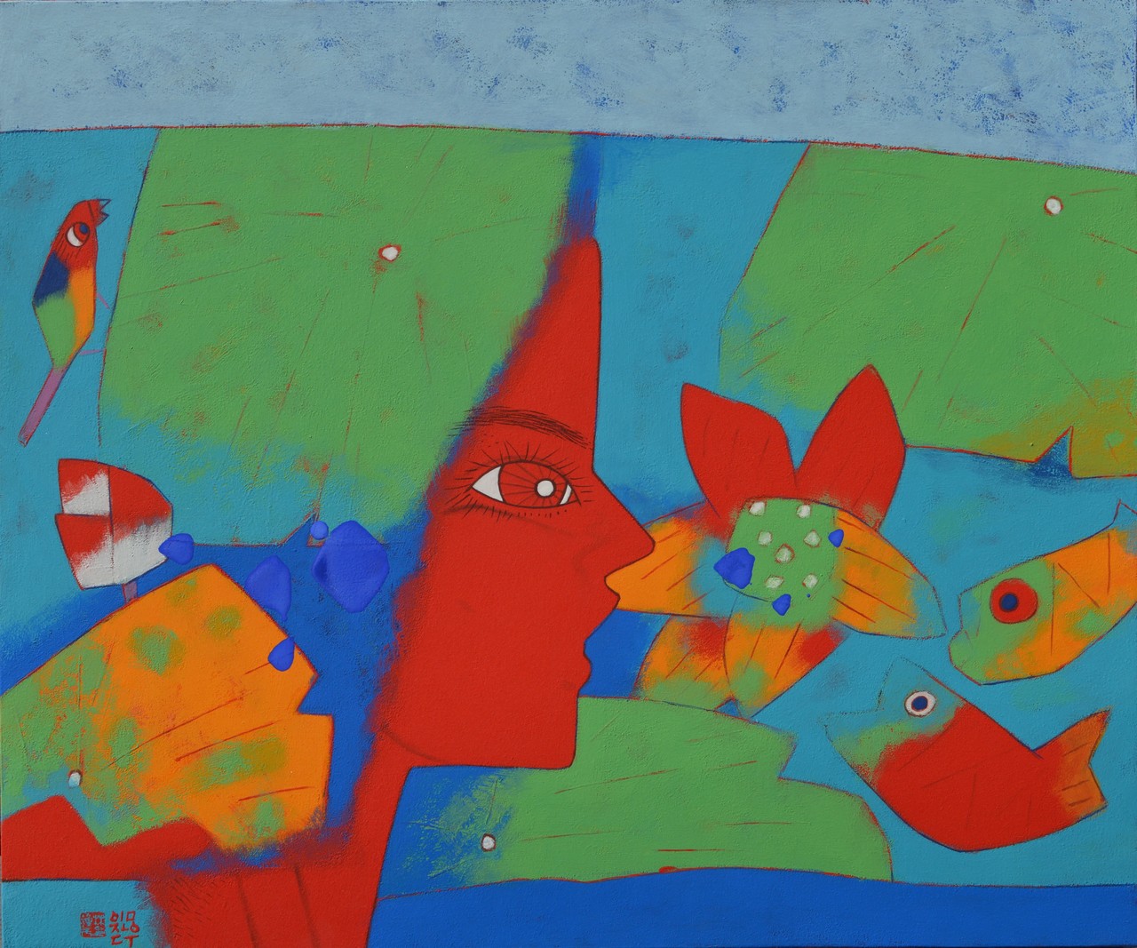 同行 72.7X60.6cm 장지에 석채 금박 2021