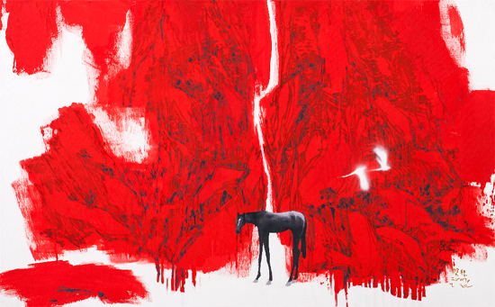 왕열, 신 무릉도원도 천에 먹, 아크릴, 2014