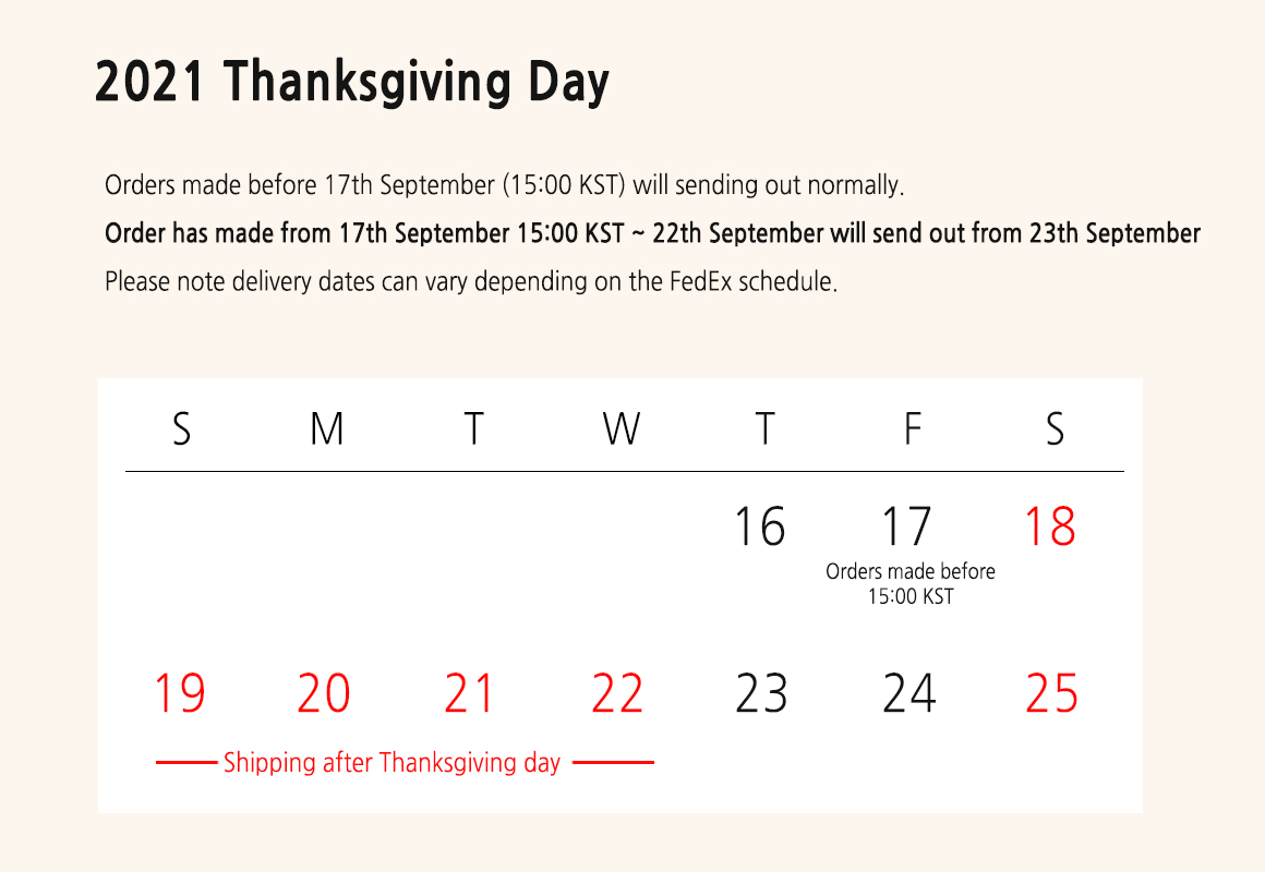 Korean thanksgiving day shipping : Monstargear