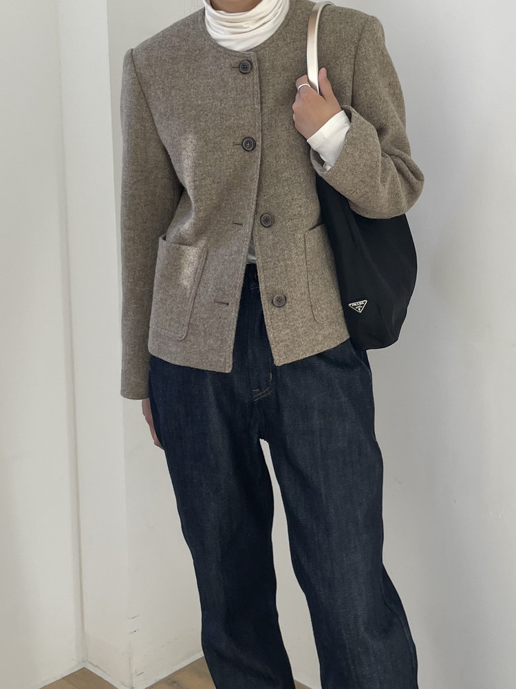 ROUND NECK WOOL SHORT JACKET : oaens