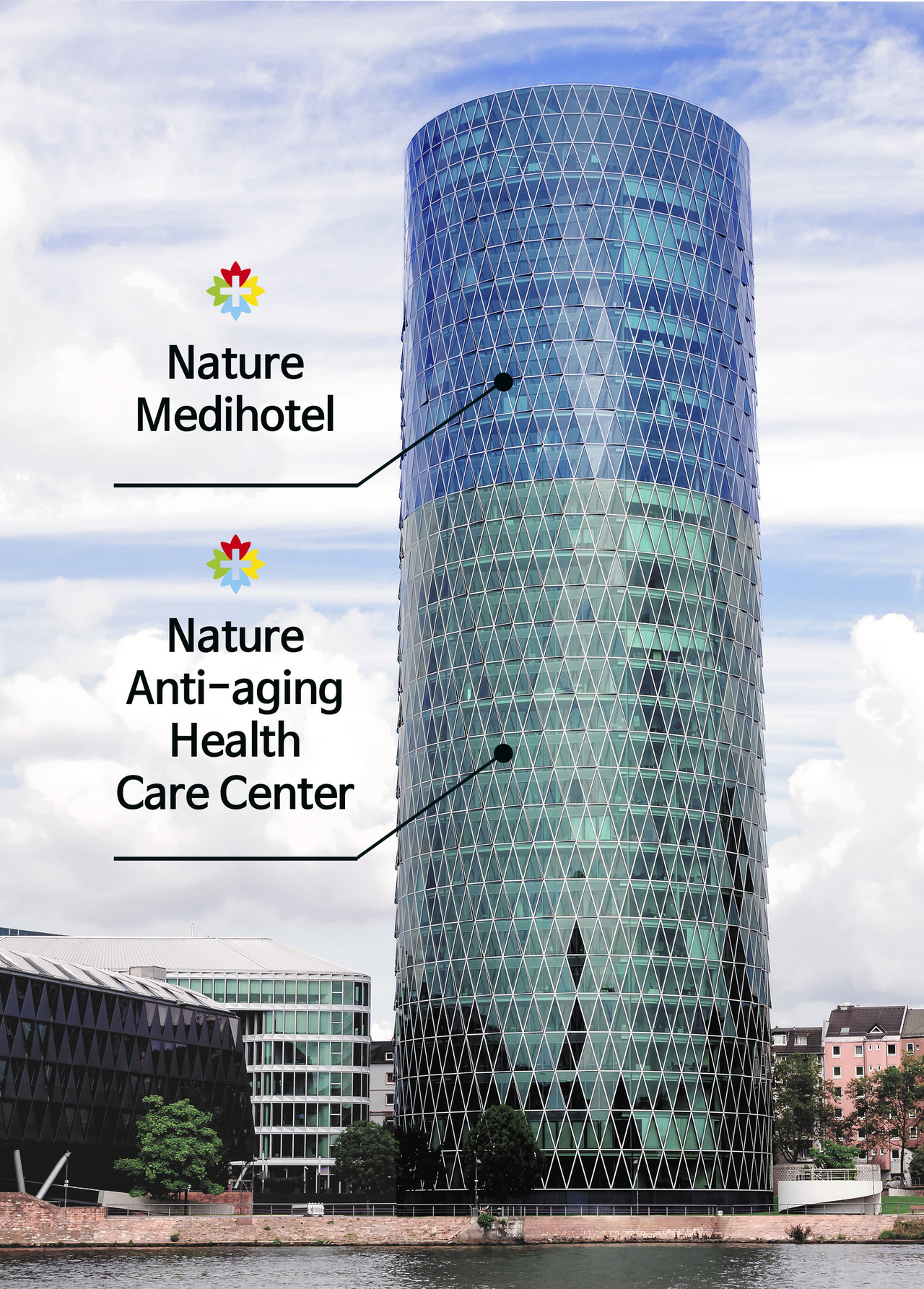 빌딩 상부층은 호텔이며, 하부층은 종합병원 항노화헬스케어센터로 구성