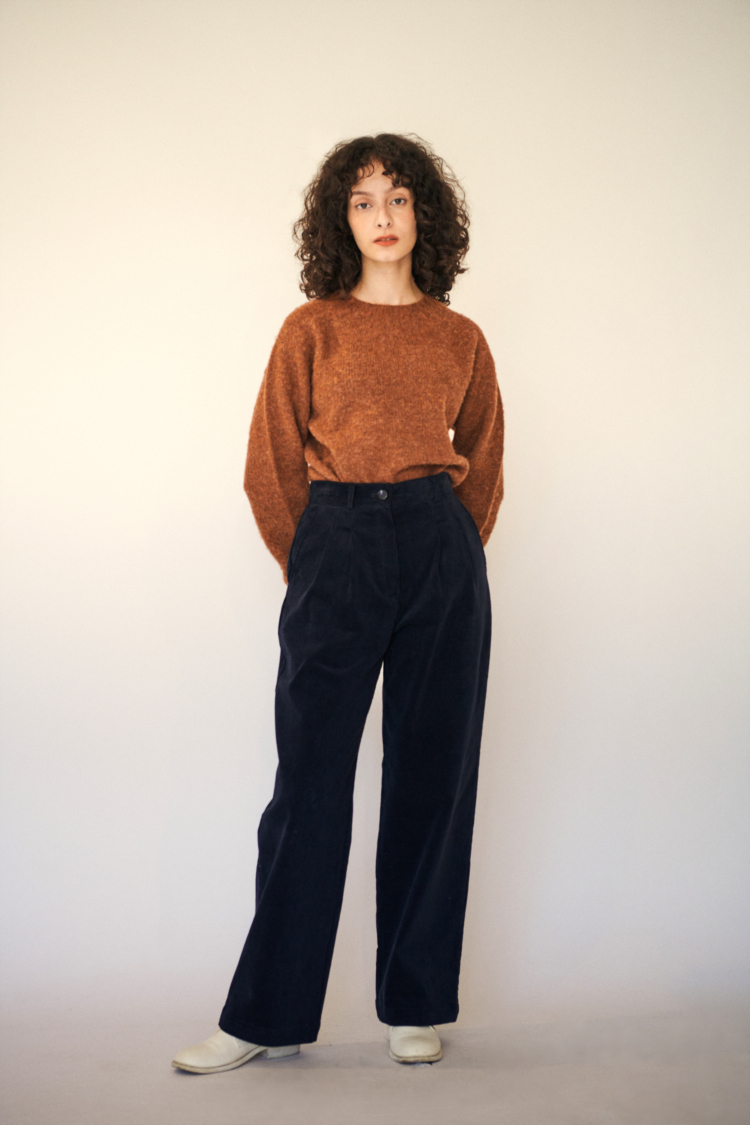 21FW DOUBLE PLEATED CORDUROY PANTS - NAVY