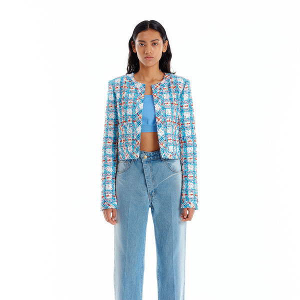 UEM Tweed Short Jacket - Blue Multi : EENK SHOP
