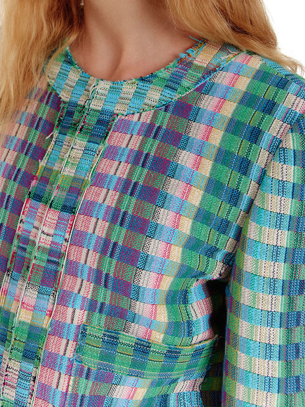 UEM Panneled Check Short Jacket - Green Multi : EENK SHOP UEM Panneled Check Short Jacket - Green Multi : EENK SHOP