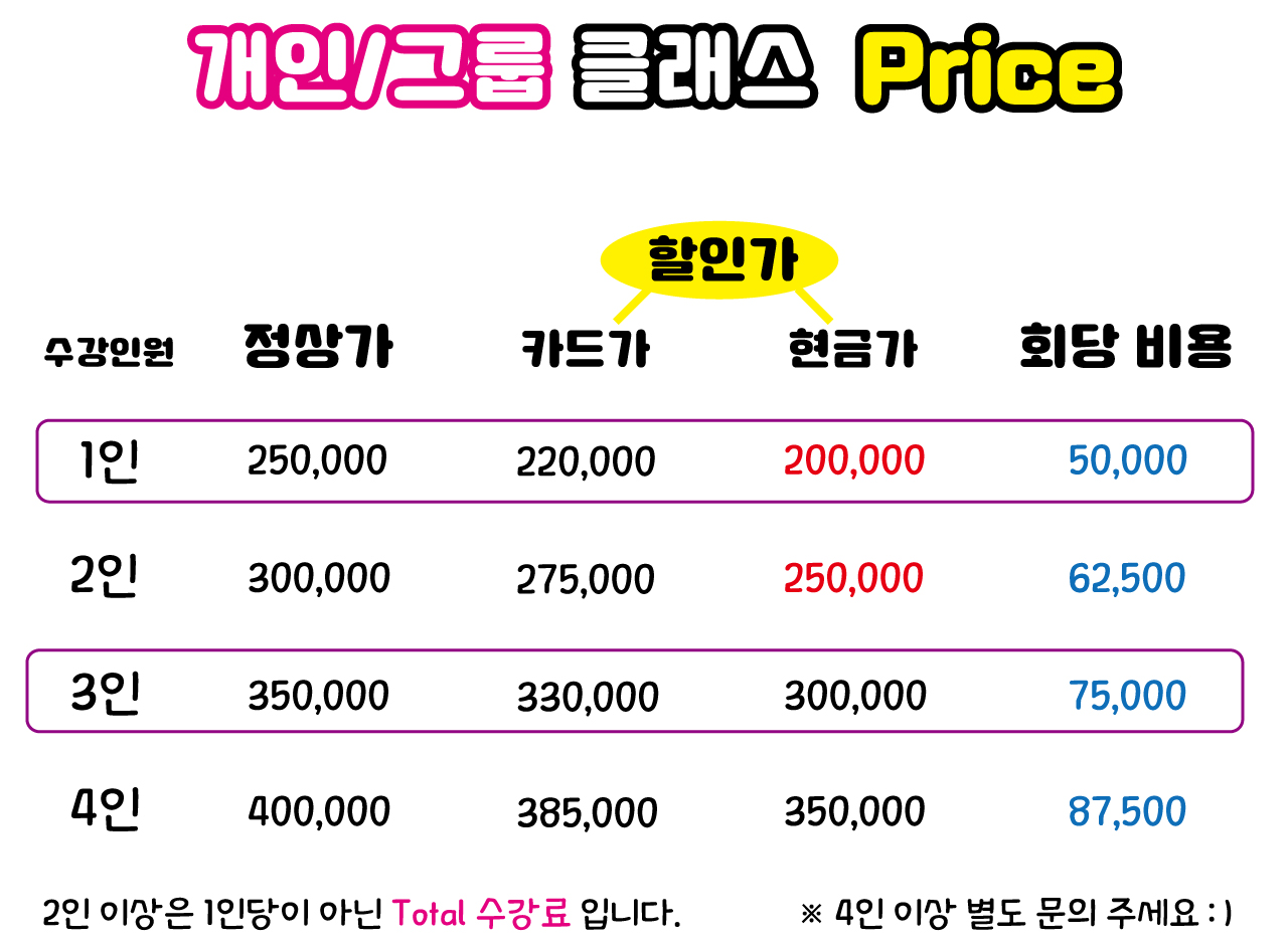 엔터플레이스 댄스학원 인천점 강남점 부평점 1:1·그룹클래스 수강가격 안내