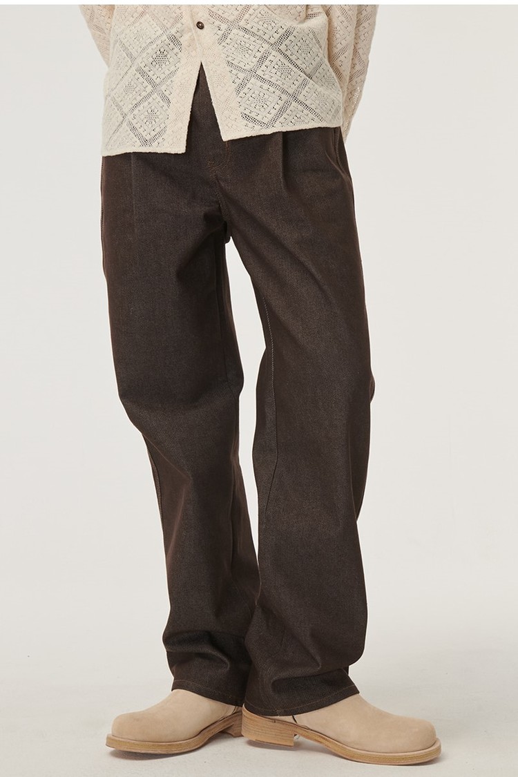 ◆SATUR◆ Cayenne One Tuck Tailored Belted Denim Sepia Brown 세터, 더엑스샵, SATUR, THEXSHOP